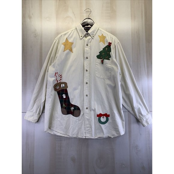Vintage 1990s Fruit of the Loom Crafted Ornaments Embroidered Button Down Shirt - Picture 1 of 11
